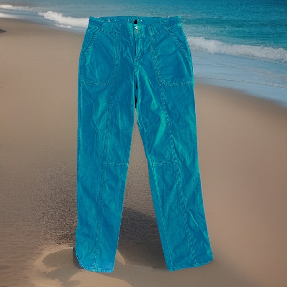 Women's WHBM Straight Leg Teal Utility Cargo Pants Size 2 Adjustable Cuffs